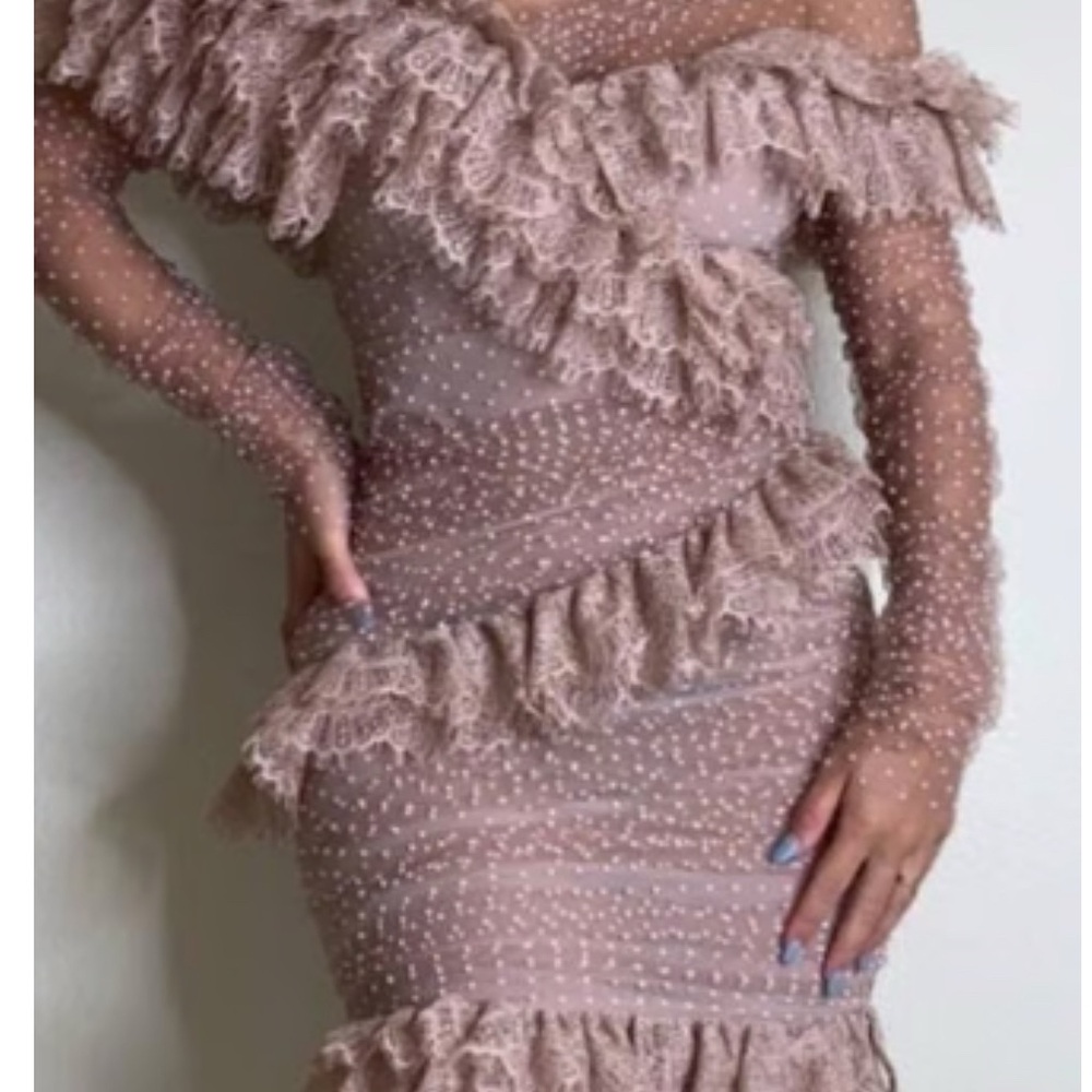 House of CB Ruffle Lace Dress in Pink